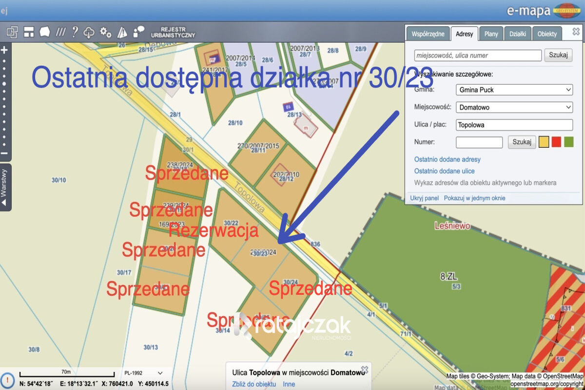 Domatowo| Działka budowlana|LAS| Morze|OstatniaDomatowo