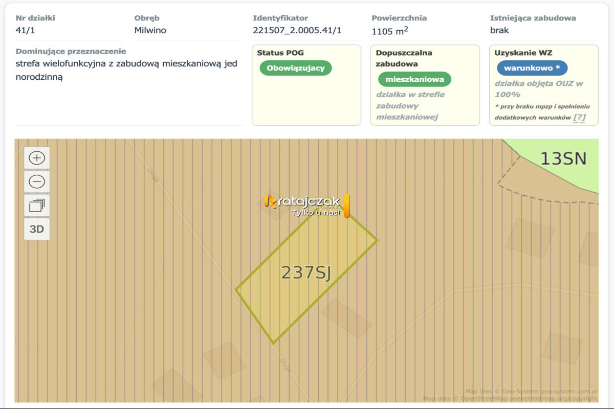 Działka budowlana 1106 m² | Milwino | Szybki dojazd do Trójmiasta – Milwino