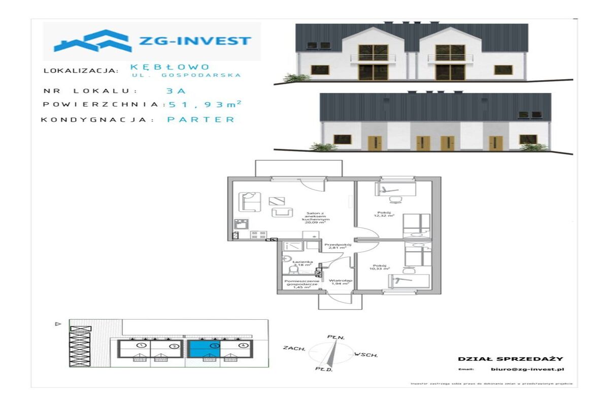 Gospodarska|3 pokoje|M.Postojowe|ogródek|Kębłowo