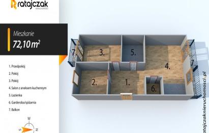 Rzut, plan 70m2 + miejsce w hali + dwa balkony wsch/zach-Gdańsk
