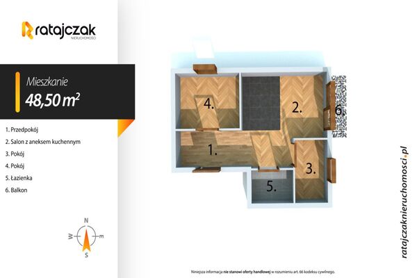 Mieszkanie na sprzedaż w Wejherowo, Przemysłowa   - 48.50 m2